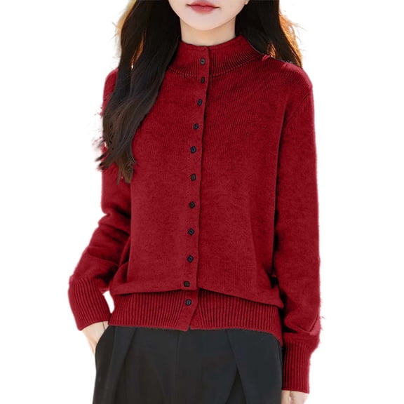 Bibifish Womens Cardigan Sweater Turtleneck Knit Cardigan Button Front Office Slim Fit Casual Spring Autumn Daily Wear Classic Cardigan