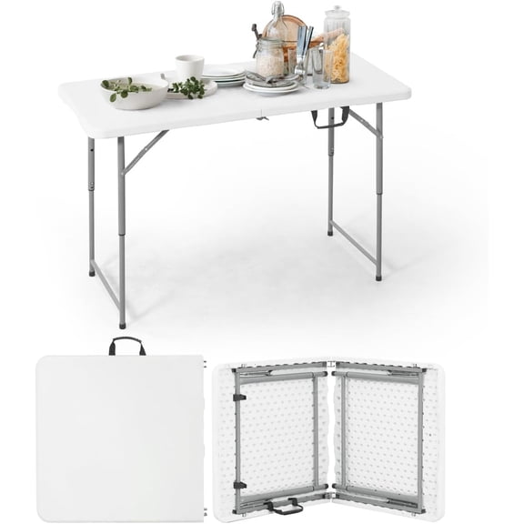 GCCP Folding Table White 47.2X23.6 Inch 3 Height Adjustable HDPE Portable For Camping Picnic Office