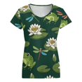 thumbnail image 5 of Green Frogs Dragonflies Lily Pads Pond Life Women's Blouse Short Sleeve Women's Top T-Shirt Spring Summer Clothes, 5 of 7