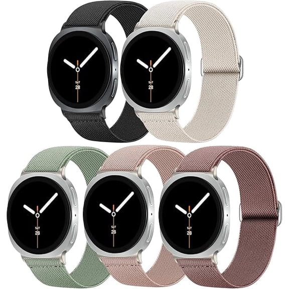 5 Pack Stretchy Nylon Bands Compatible with Samsung Galaxy Watch 8 Band 40mm 44mm/Galaxy Watch 8 Classic 46mm, Solo Loop Soft Elastic Sport Strap Replacement Wristbands for Women Men