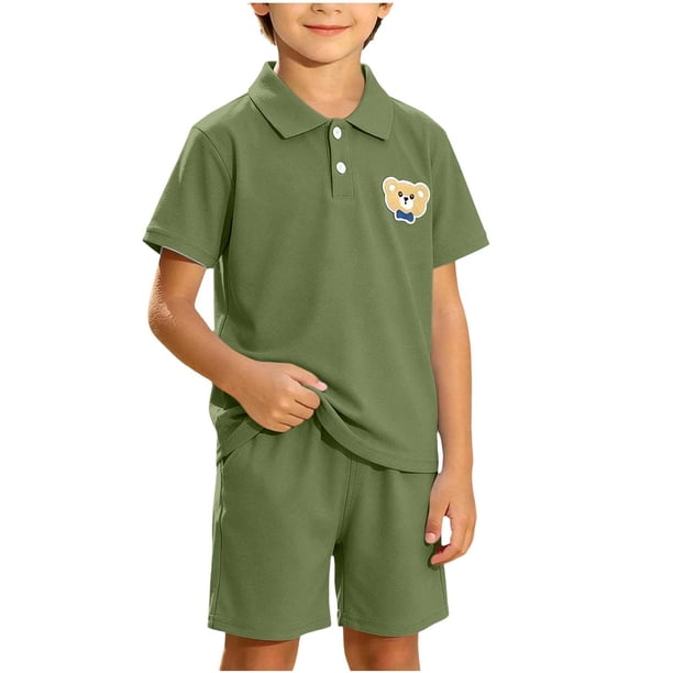 Odeerbi Niños 2 Piezas Preppy Outfit Oso Bordado Tenis Camisa de Golf y Pantalones Cortos Conjunto de Uniforme Escolar