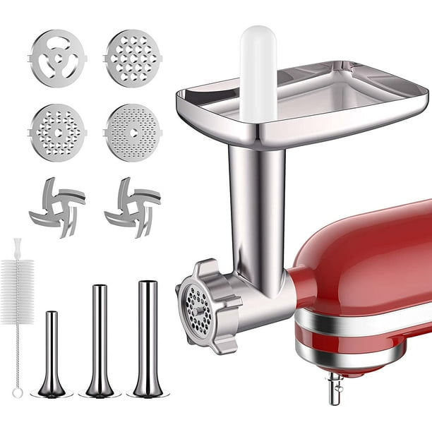 Cofun KitchenAid Meat Grinder Attachment, 4 Grinding Plates, 3 Sausage
