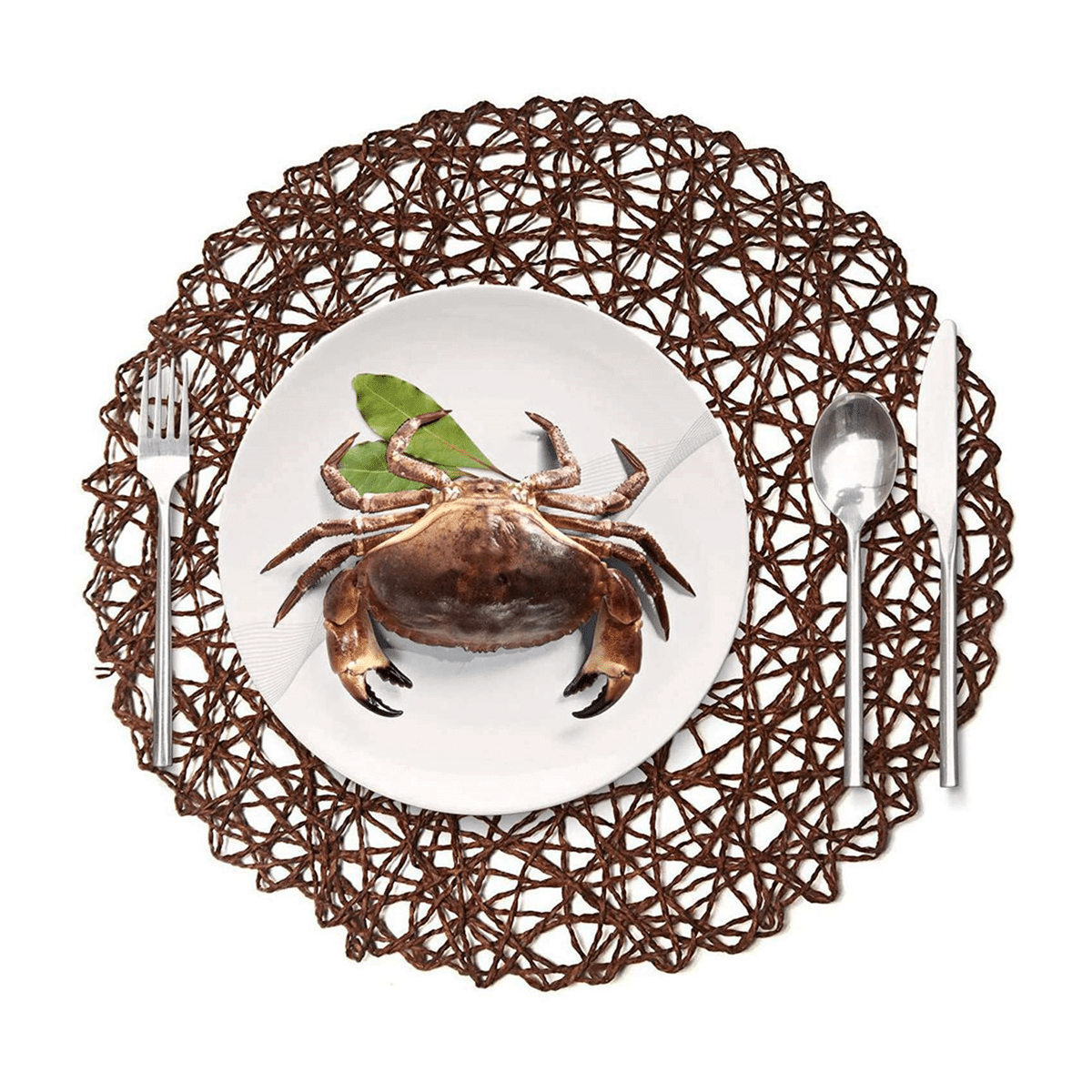 Round Paper Fiber Woven Place Mats Decorative Braided Natural Mat Holidays Parties Decor 15 Inch Set of 24 (Coffe)