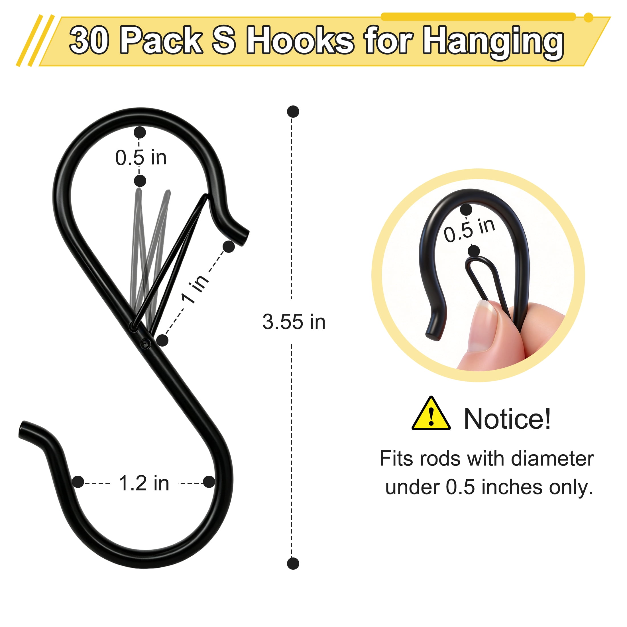GARITIN 30 Pack S Hooks with Safety Spring Buckle, Heavy‑Duty Metal S‑Hooks, S Hooks for Hanging Plants, Kitchen Utensils, Towels