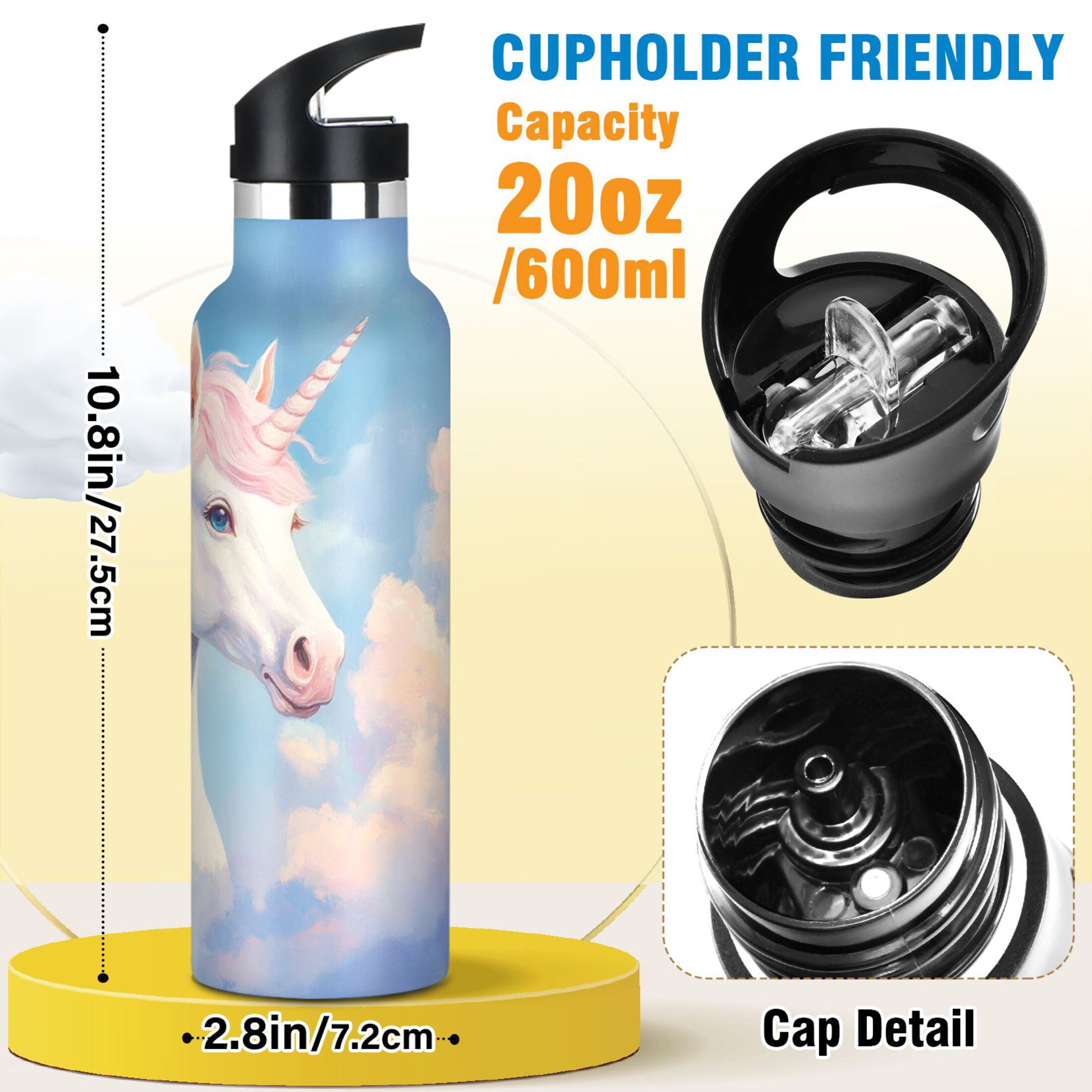 600ML Stainless Steel Insulated Cup Sports Water Bottle Portable Thermos Cup Water Glasses Insulated Tumblers Convenient and Durable Unichorned Horse