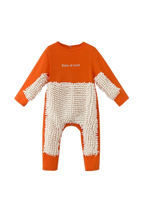 Baby Girls Boys Crawling Baby Solid Mop Romper Jumpsuit Breathable Comfortable Autumn Winter Clothes for Indoor Outdoor0-6 Months Orange