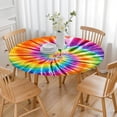 thumbnail image 3 of Colorful Rainbow Tie Dye Spiral Pattern Round Fitted Tablecloth with Elastic Edge,Dining Table Cover Waterproof,Outdoor Round Tablecloth for Camping,Dining,Indoor and Outdoor, 3 of 7