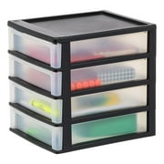 IRIS Medium 4-Drawer Compact Desktop Organizer, Stacking Desktop Unit, Black-Clear, Set of 2