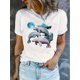 thumbnail image 1 of Women'S Casual Crew Neck T-Shirt with Creative Seal and Moon Print, Fashionable Short Sleeve, Medium Stretch Polyester 95% Spandex 5%, All-Season Comfort Summer Top, 1 of 6