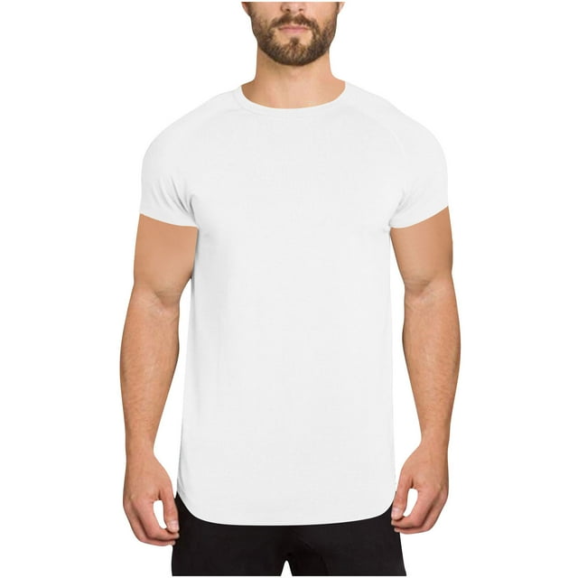Dagugfen Hauts d'Entraînement pour Hommes Manches Courtes Col Rond Ajusté Confortable Couleur Unie Course Gym Athlétique