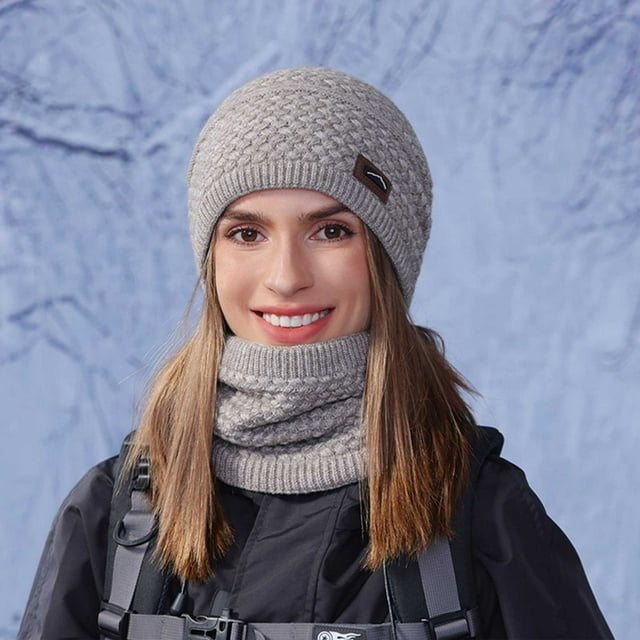 Hat And Scarf 2pc Set Hood Ski Over Windproof Plush Hood Fuzzy Ski Winter Adjustable Women Men