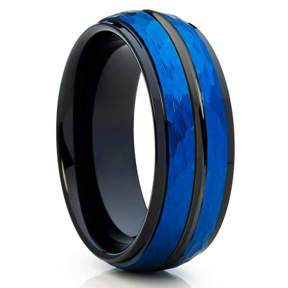 8mm Tungsten Wedding Ring,Blue Tungsten Wedding Ring,Anniversary Ring,Engagement Ring,Black Wedding Ring