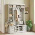 thumbnail image 2 of HOMCOM Hall Tree with Bench and Shoe Storage, Coat Rack w/ Cabinets, White, 2 of 10