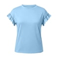thumbnail image 7 of ClodeEU Women's Crew Neck Ruffle Sleeve T-Shirt,Solid Short Sleeve Casual Tee Sky Blue,Women's Plus XL, 7 of 7