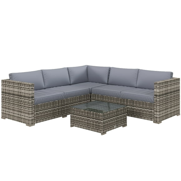Outsunny Ensemble de Mobilier de Jardin en Rotin Osier 4 Pcs avec Coussins Gris