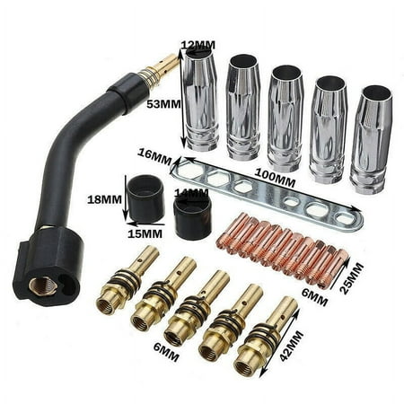

Sufanic 24Pcs 15Ak Mig/Mag M6 0.8 Welding Torch Contact Tip Holder Gas Nozzle Wear Parts