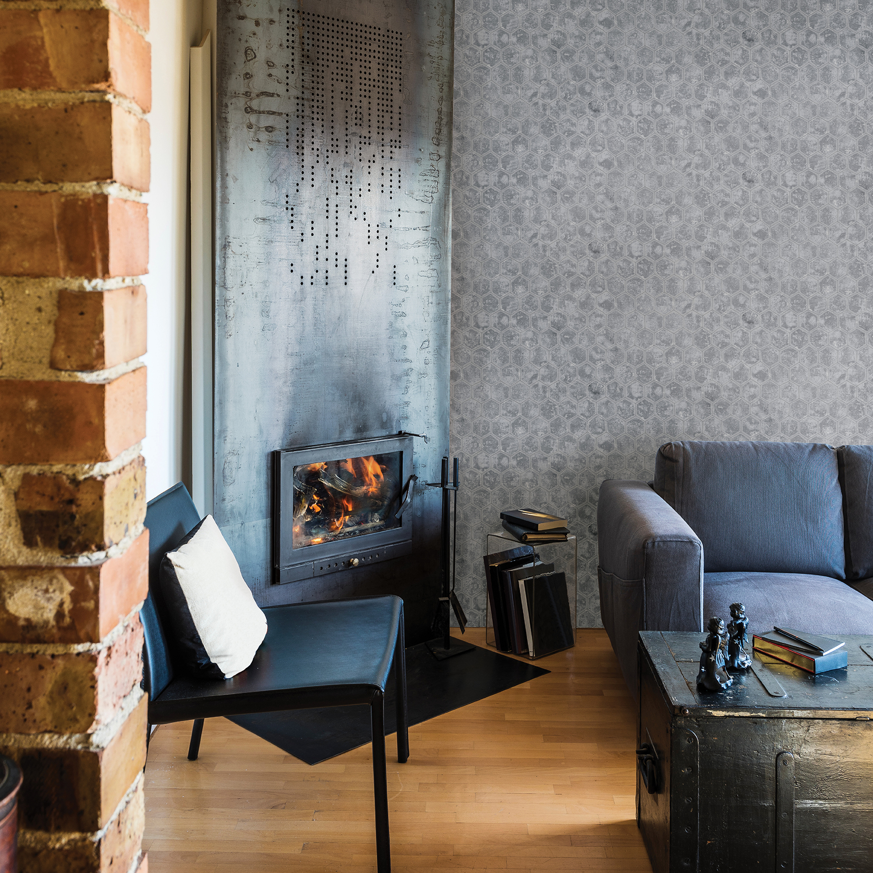 Brewster Starling Pewter Honeycomb Wallpaper
