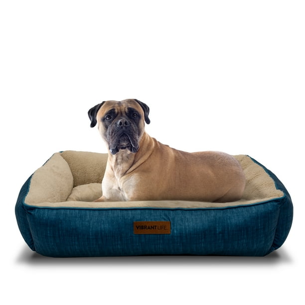 Vibrant Life 27" x 36" Lounger Pet Bed, Large, Blue Denim Print
