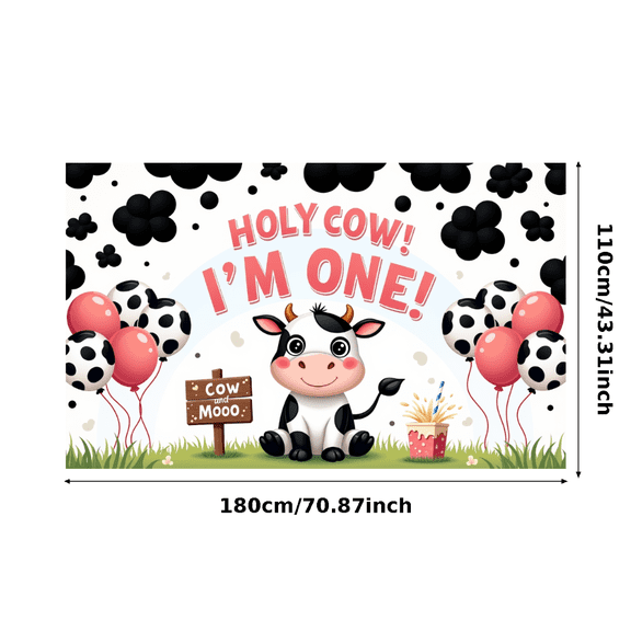 Cute Cow Birthday Banner for Kid's First Birthday Party Animal Theme Backdrop For Photoshoot