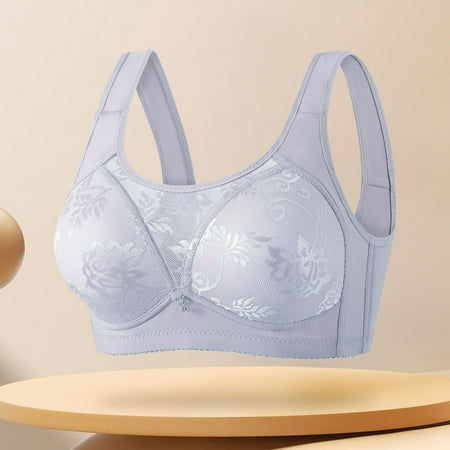 REORIAFEE Support Bras for Women Gathered Together No Wire Bras Solid Adjustable Straps Brassiere Breathable Wide Strap Comfy Corset Underwear Classic Comfortable Support Lingerie Blue L