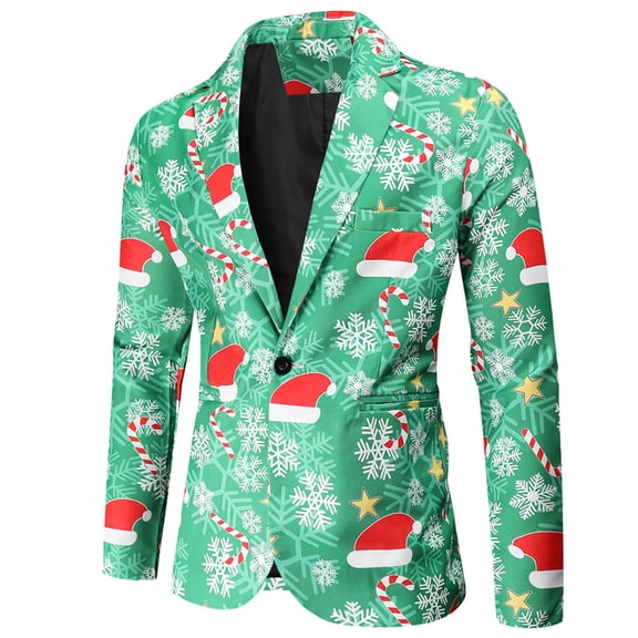 YODETEY Men'S Suit Christmas Printed Slim Fit Single Breasted Casual Suit Men'S Coat Green 4(M)
