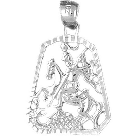 18K White Gold Saint George Killing the Dragon Pendant - 27 mm
