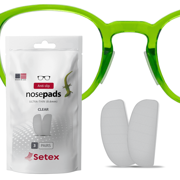 Setex Gecko Grip Ultra-Thin 0.6mm Anti Slip Eyeglass Nose Pads, (3 Clear Pair), 2500 Innovative Microstructured Fibers per Nose Pad, 0.6mm x 7mm x 16mm