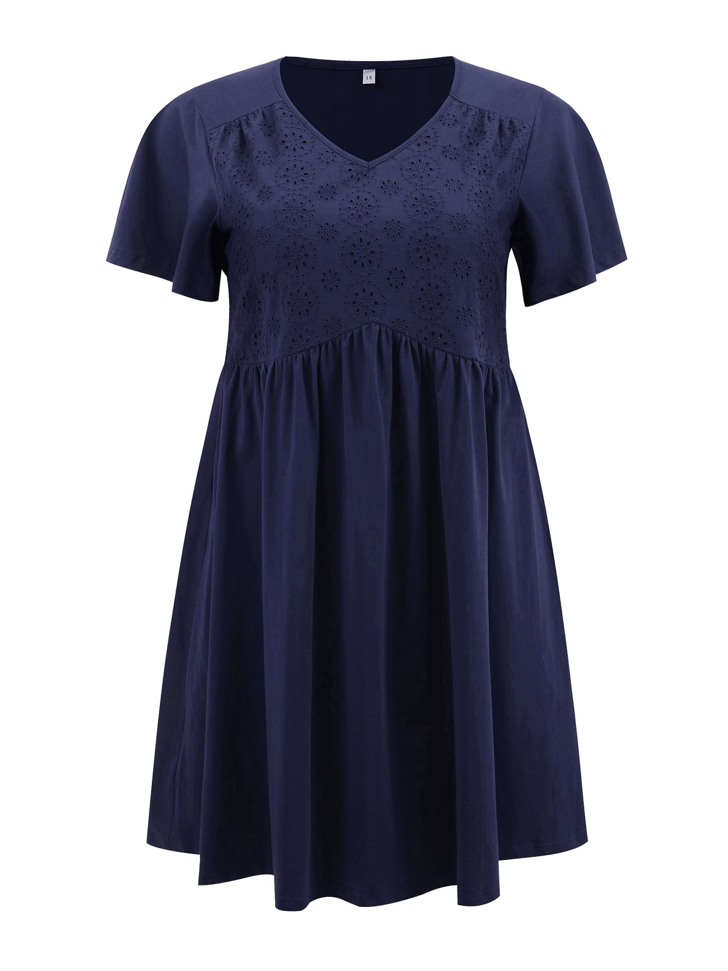 DARING DIVA Plus Size Summer V Neck Ruffle Short Sleeves Dress 3X Navy Blue