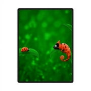 CADecor Two Ladybug On Green Leaves Fleece Blanket Throws 58x80 inches