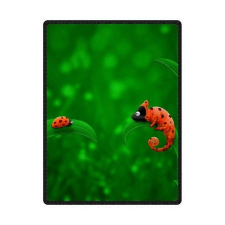 CADecor Two Ladybug On Green Leaves Fleece Blanket Throws 58x80 inches