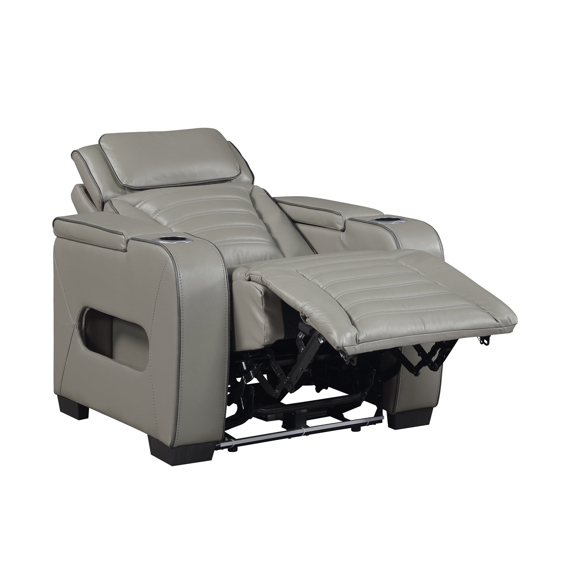 OakvillePark Elantra Leather Match Power Reclining Chair with Power Headrest/Cup holder/Storage Arms/Air Massage/Heat/LED Lighting and Charging Port, Gray