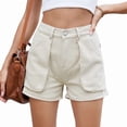 thumbnail image 2 of Womens Summer Jean Shorts Casual Pull on Elastic Waist Denim Shorts with Pockets Shallow Khaki S, 2 of 10