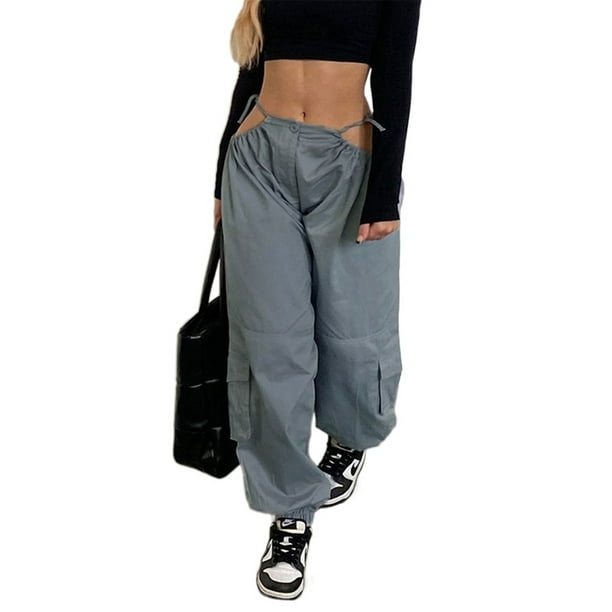 Women Solid Color Cargo Pants Loose Casual Trousers Multi-pocket Sport Pants  Streetwear