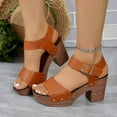 thumbnail image 3 of GERsome Women's Chunky Heels Sandals Platform Open Toe Ankle Strap Casual Work Party Wedding Pumps Shoes, Brown Size 5.5, 3 of 9