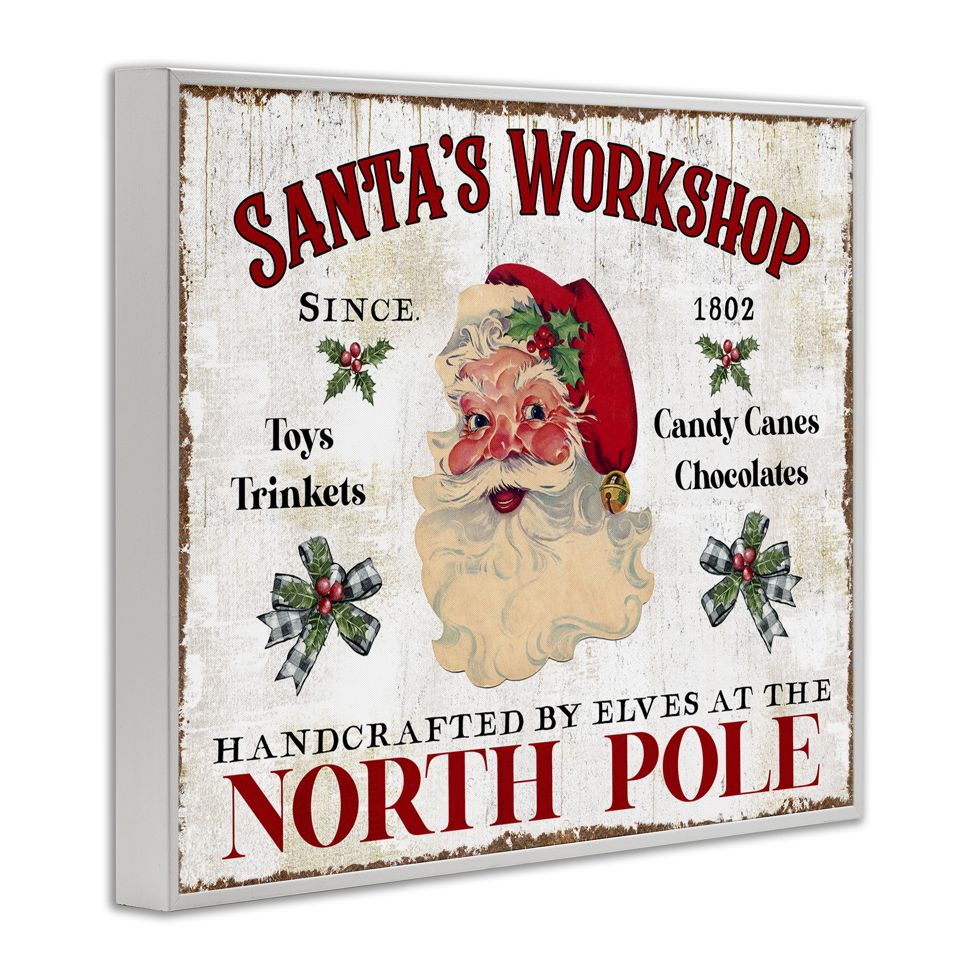 Stupell Industries North Pole Santa's Workshop Holiday Painting White Framed Art Prints Wall Art, 14 x 11