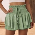 thumbnail image 2 of Plebaso Summer Shorts for Women Smocked High Waist Ruffle Shorts Drawstring Plain Womens Casual Shorts, 2 of 7