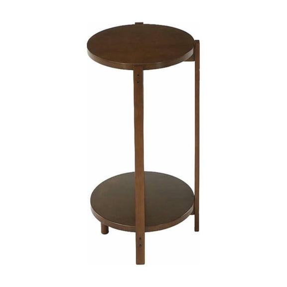 Resenkos 19-Inch Solid Wood Round End Table, 2-Tier Retro Nightstand for Small Spaces, Brown