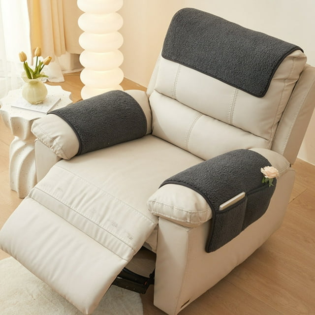 Sofa Recliner Armrest Cover 25.98In Non Slip Furniture Protector With Storage Pockets Tear Fade Resistant Washable Armrest Pad for Sofa Recliner Living Room Home Furniture Protection Daily Use