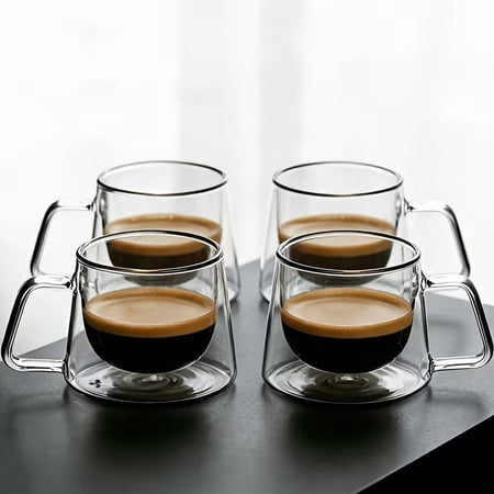 Double-Layer Borosilicate Glass Coffee Cup for Lattes Cappuccinos Espresso Clear Reusable Mug with Handle for Home Office Café Use