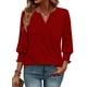 thumbnail image 2 of Blusa WIHOLL para mujer, manga 3/4, cuello en V, holgada, color rojo, talla grande, 2 of 5