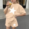 thumbnail image 6 of Amidoa Girls Summer 2 Piece Outfits Floral Cute Short Sleeve and Casual Shorts Kids Clothing Beige Size 5T, 6 of 8