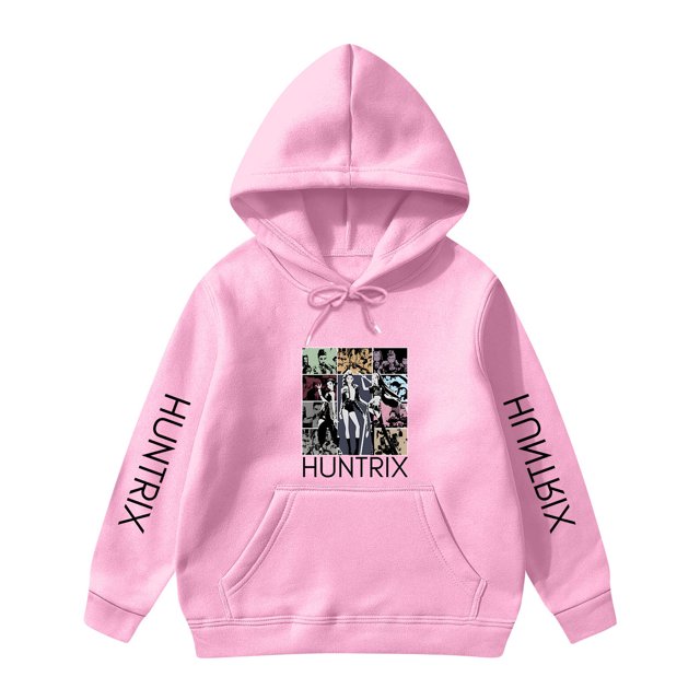 Moonsky Sudadera con capucha y cordón HUNTRX, estampado de grupo de chicas coreanas, jersey corto, suave y cómodo, top de manga larga para primavera y otoño.,Rosa,140