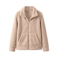 thumbnail image 4 of SZJXBUY Fleece Teddy Jacket Women Lightweight Collared Full Zip Up Jackets Fall Winter Casual Long Sleeve Coats Outerwear with Pockets Khaki,S, 4 of 5
