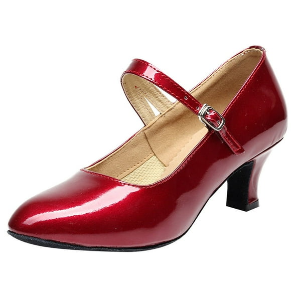 Women Toe Closed Indoor Tango Rumba Ballroom Dancing Party Shoes Glossy Shoes
