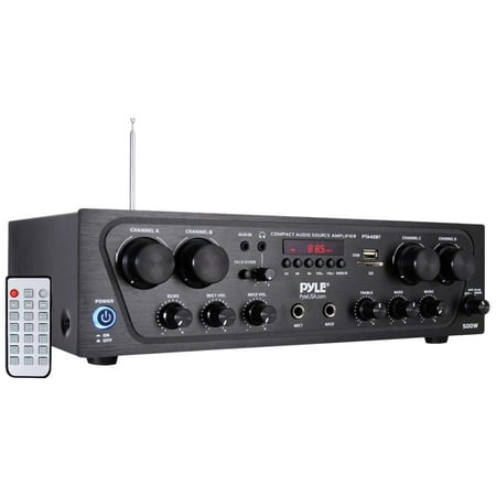 Gli Stereo Amplifier - Pyle PTA42BT 500W Compact Bluetooth Home Audio Amplifier, 4-Ch. Audio Source Stereo Receiver System