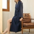 thumbnail image 2 of SWSMCLT Women's Billowy Waffle Bathrobe Comfy Home Belted Chic Fall Sleeping Long Sleeve Nightwear Calf Length Bath Robe Navy XX-Large-3X-Large, 2 of 3