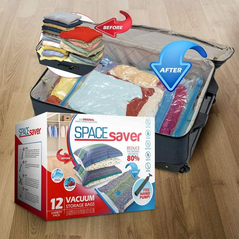 Spacesaver Premium Variety Vacuum Storage Bags 3 x Small 3 x Medium 3 x Large 3 x Jumbo 80 More Storage Than Leading Brands Free Hand Pump