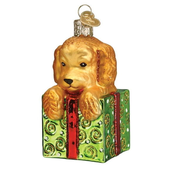 Old World Christmas Doodle Puppy Surprise Glass Blown Ornament for Christmas Tree