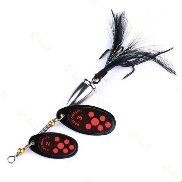 Leadingstar 6.5cm-13g-4#hook Spinner Bait Double Rotating Sequin Metal Fishing Lure With Feather Treble Hooks For Pike Fishing Tool For Salmon Black