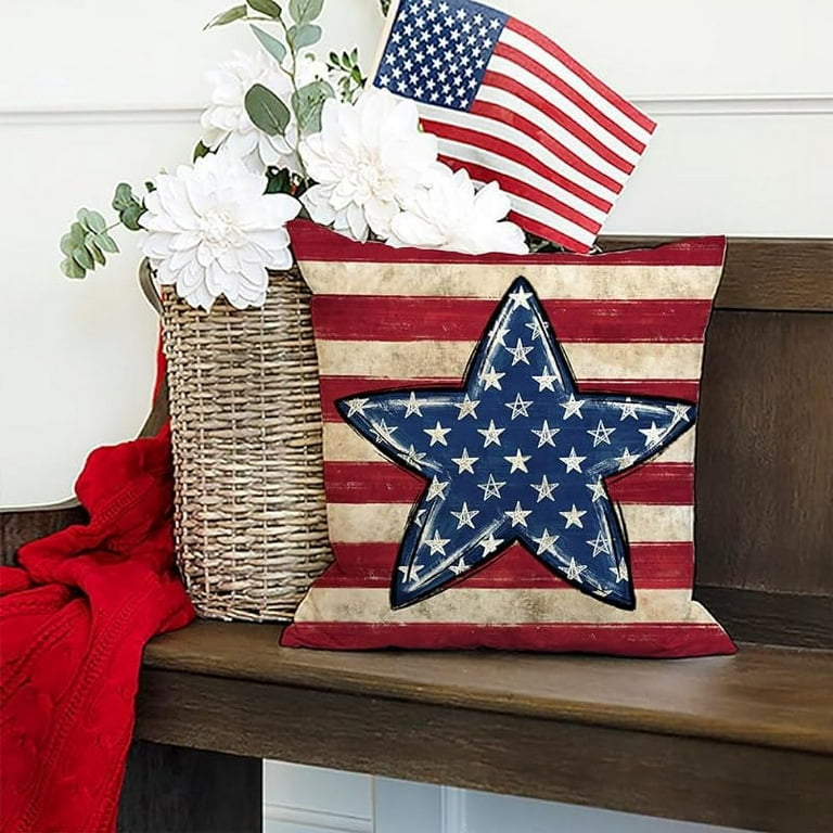 4th of July Pillow Covers Set of 2 Blue Big Stars Decor Red White Stripe Throw Pillow Cover Independence Day Decorative Cushion Cases for Home Sofa Couch Chair Living Room Walmart